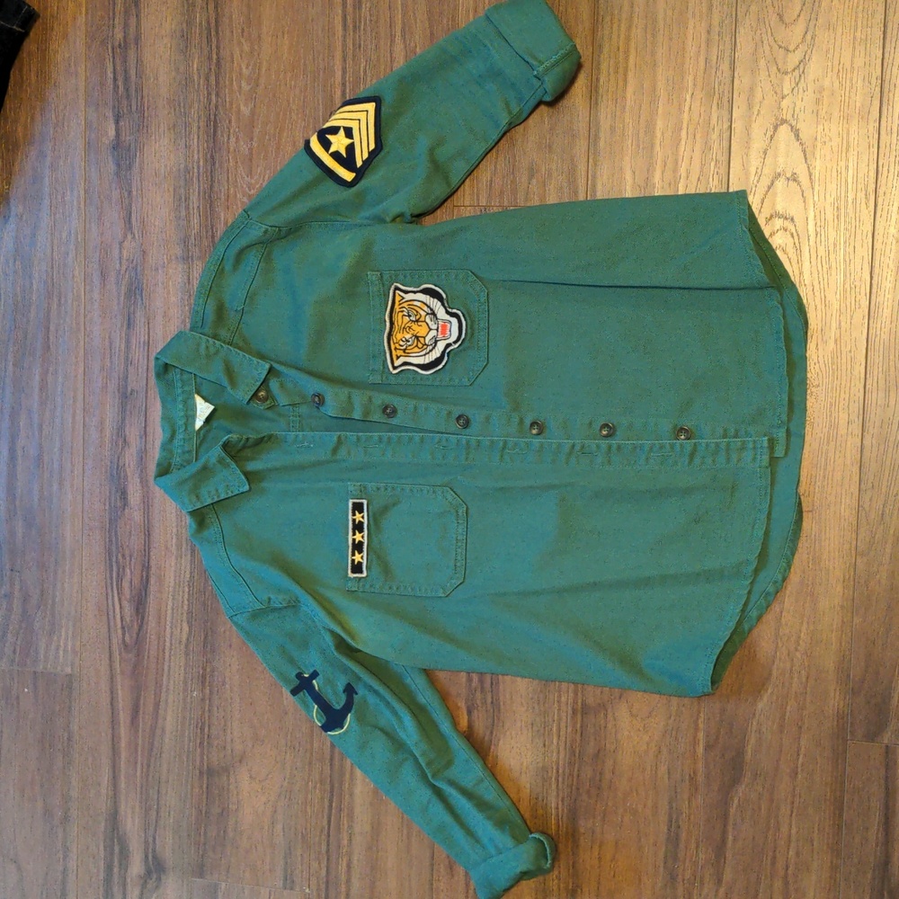 Army Patches Style Green Button Down Shacket Shir… - image 1